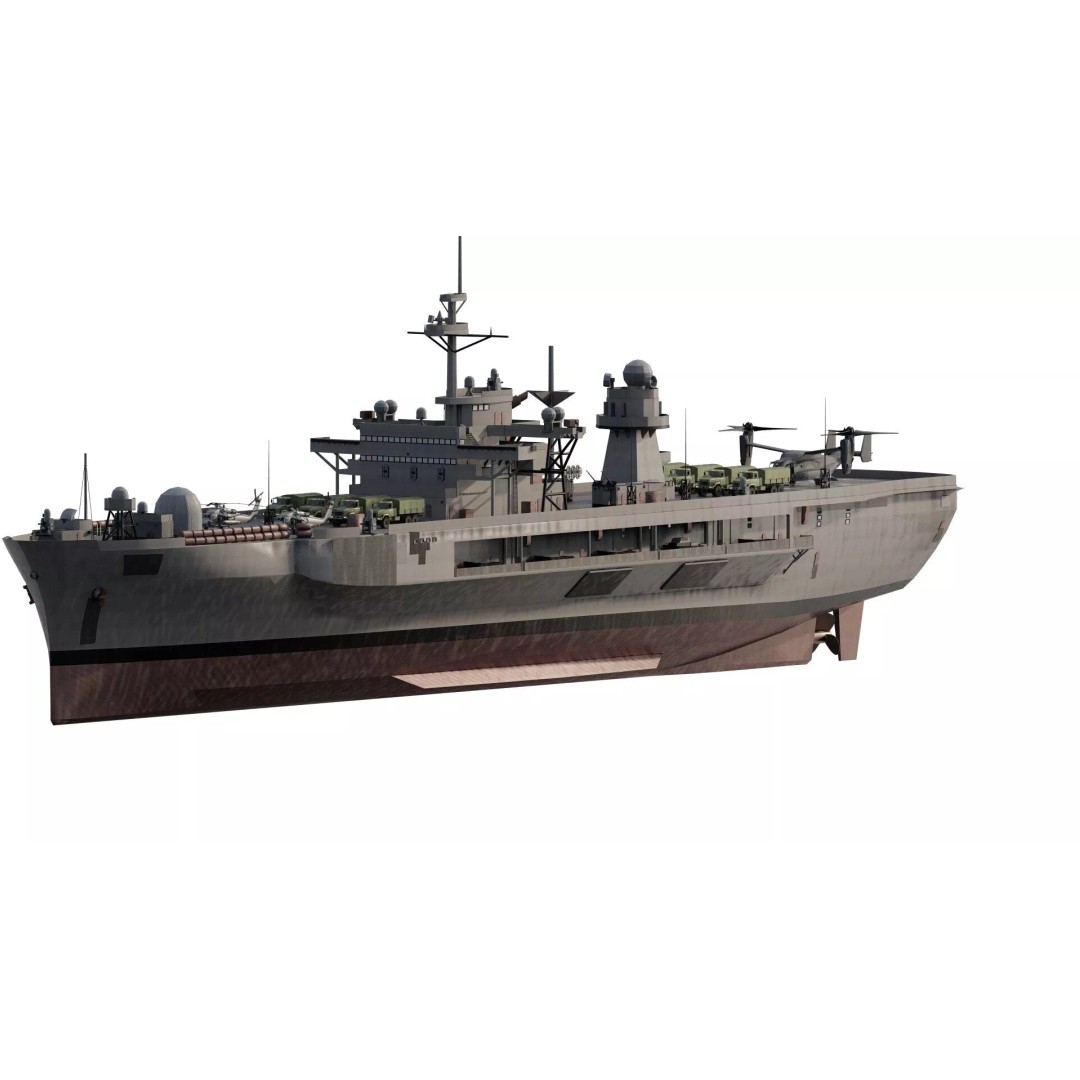 US Navy Amphibious Assault Ship 3D Model – Detailed Military Watercraft, FBX - View 2