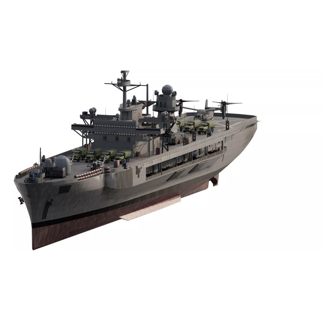 US Navy Amphibious Assault Ship 3D Model – Detailed Military Watercraft, FBX - View 3