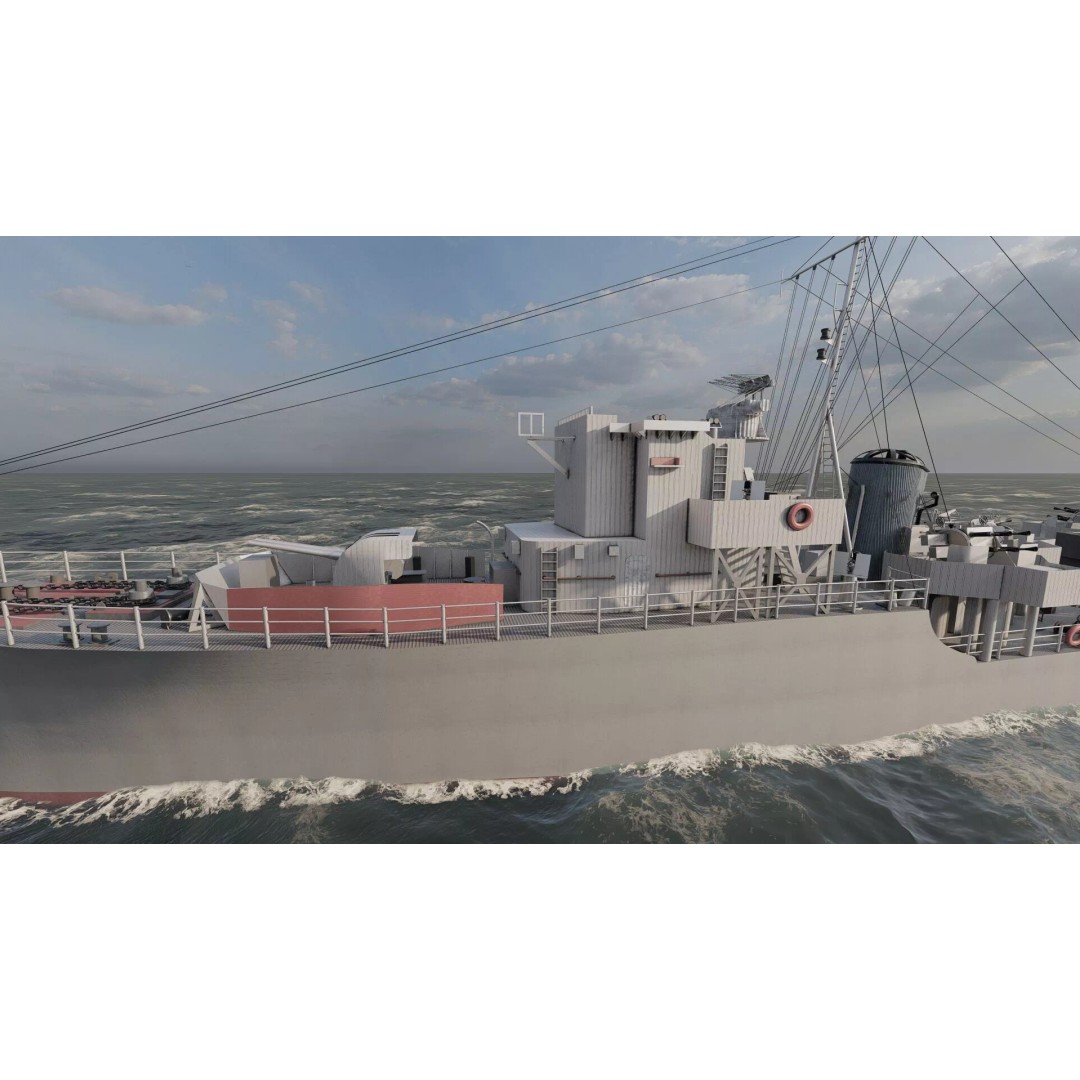 WW2 British Navy Small Destroyer 3D Model – Detailed Military Vessel, FBX/OBJ - View 10