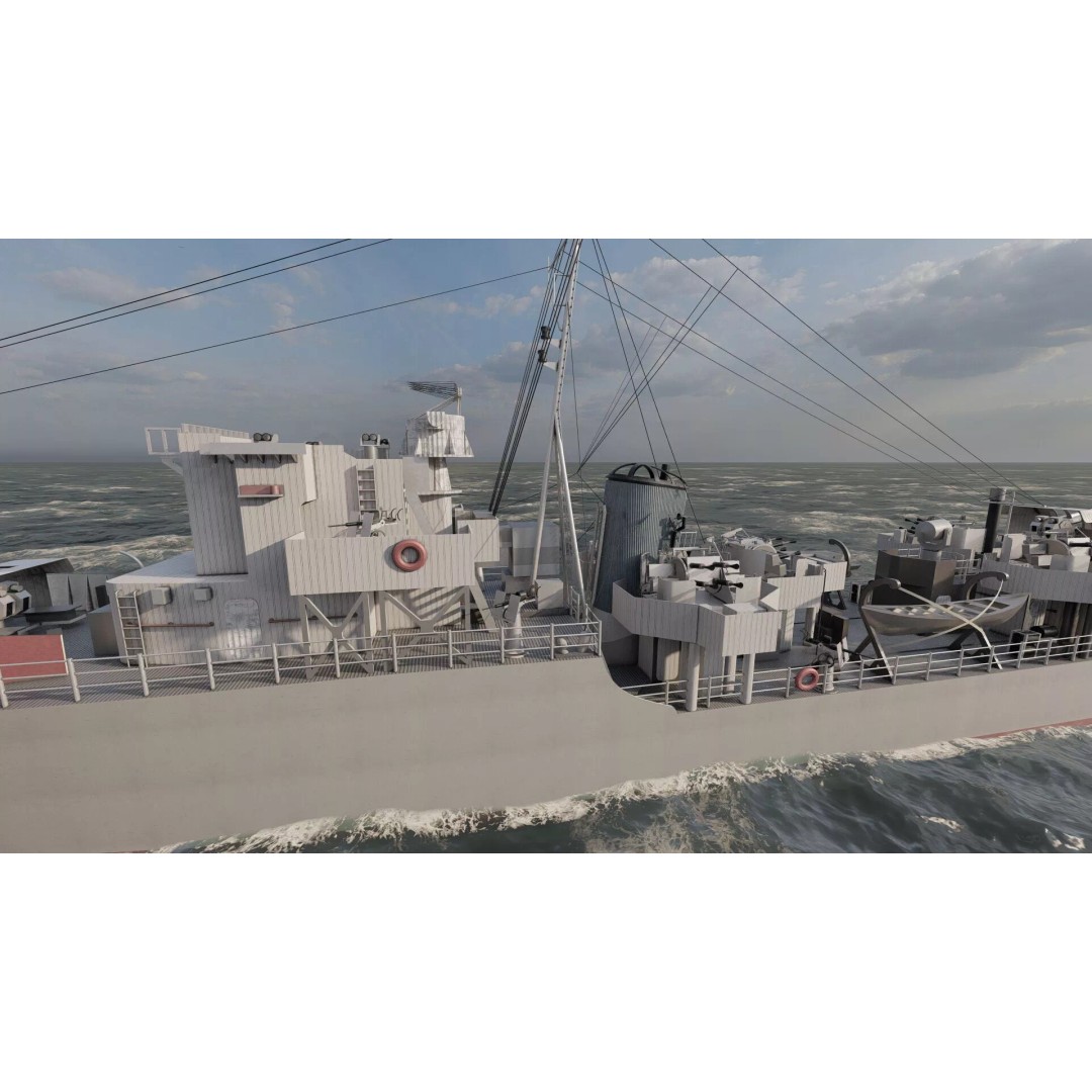 WW2 British Navy Small Destroyer 3D Model – Detailed Military Vessel, FBX/OBJ - View 11