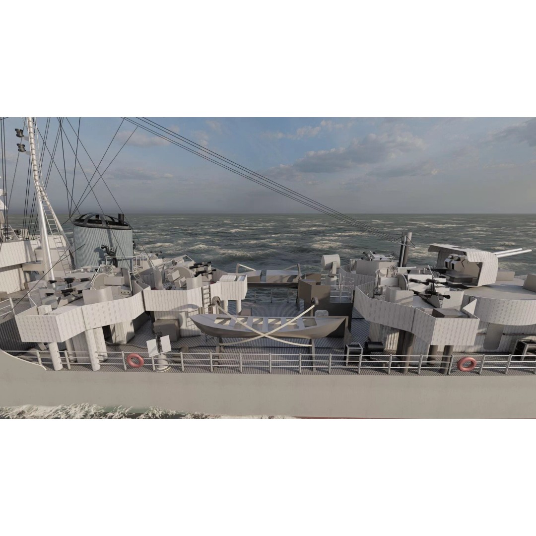 WW2 British Navy Small Destroyer 3D Model – Detailed Military Vessel, FBX/OBJ - View 12