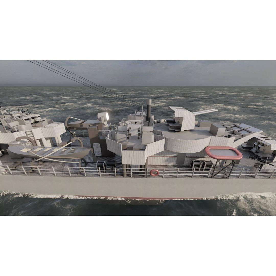 WW2 British Navy Small Destroyer 3D Model – Detailed Military Vessel, FBX/OBJ - View 13