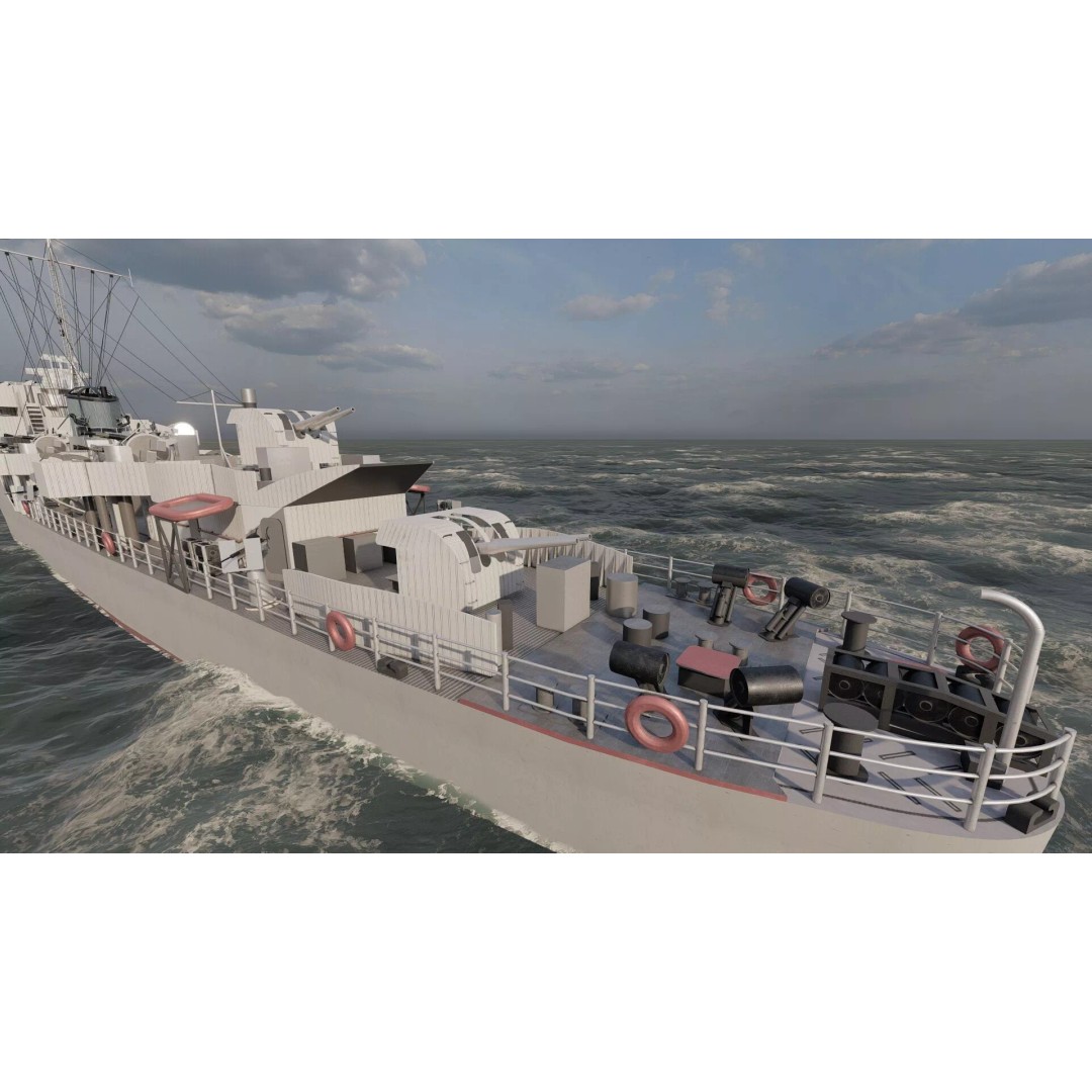 WW2 British Navy Small Destroyer 3D Model – Detailed Military Vessel, FBX/OBJ - View 15