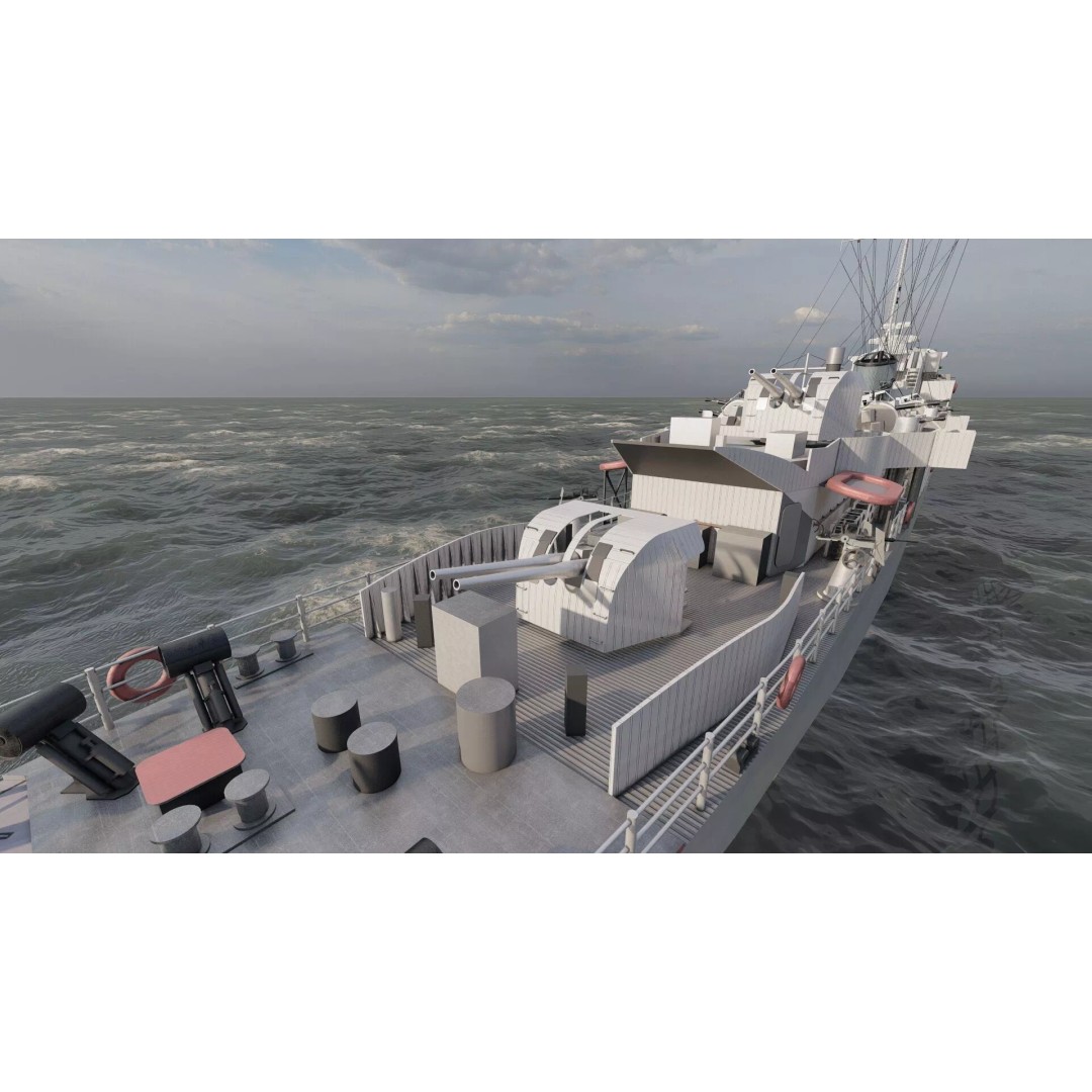WW2 British Navy Small Destroyer 3D Model – Detailed Military Vessel, FBX/OBJ - View 17