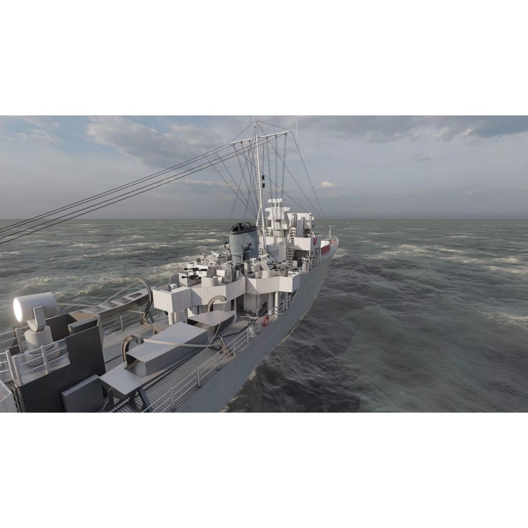 WW2 British Navy Small Destroyer 3D Model – Detailed Military Vessel, FBX/OBJ - View 19