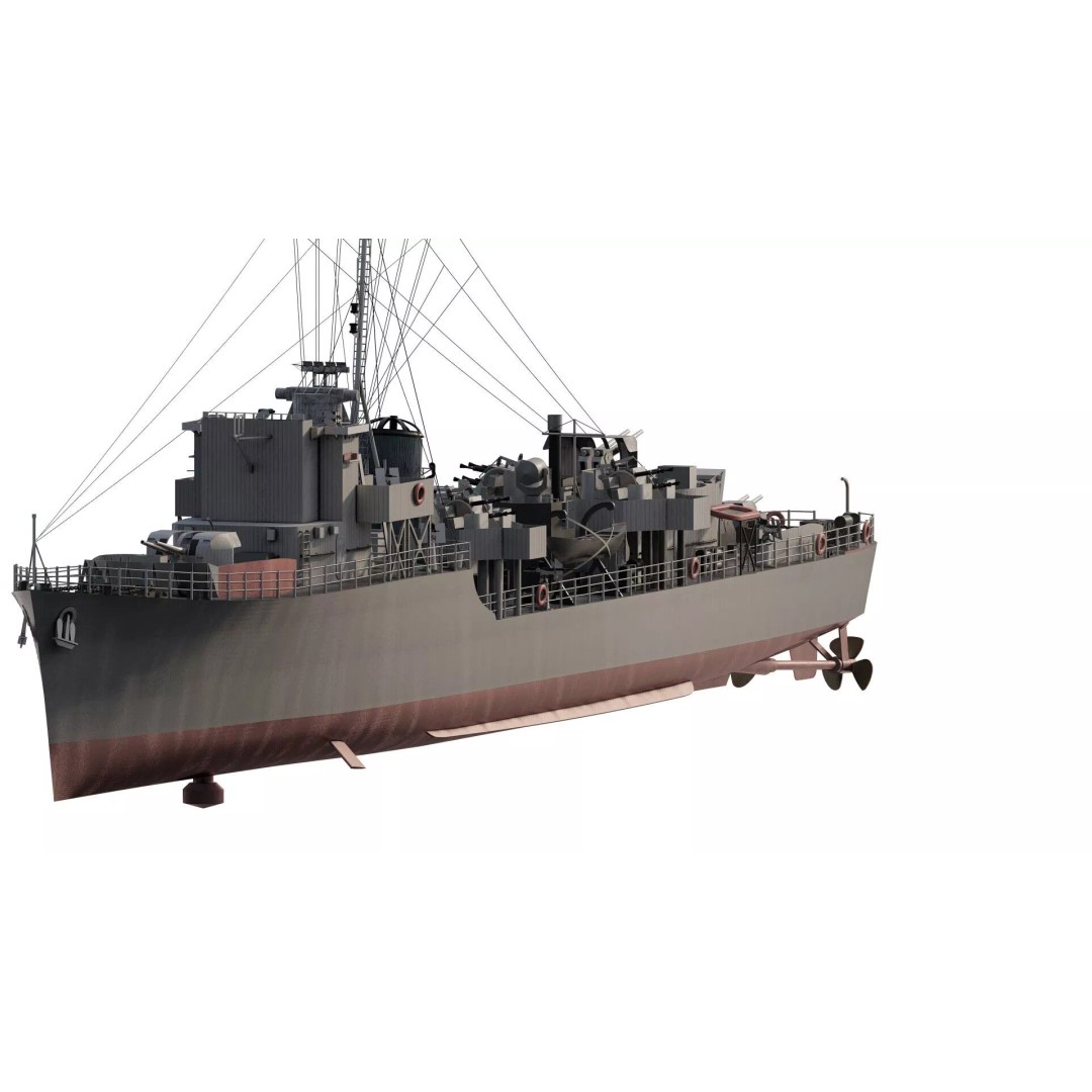WW2 British Navy Small Destroyer 3D Model – Detailed Military Vessel, FBX/OBJ - View 2
