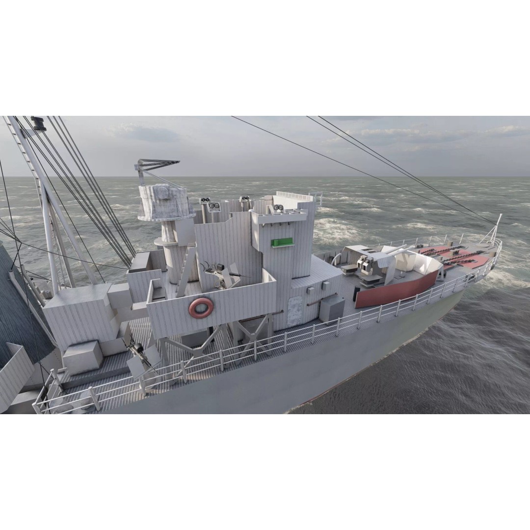 WW2 British Navy Small Destroyer 3D Model – Detailed Military Vessel, FBX/OBJ - View 20