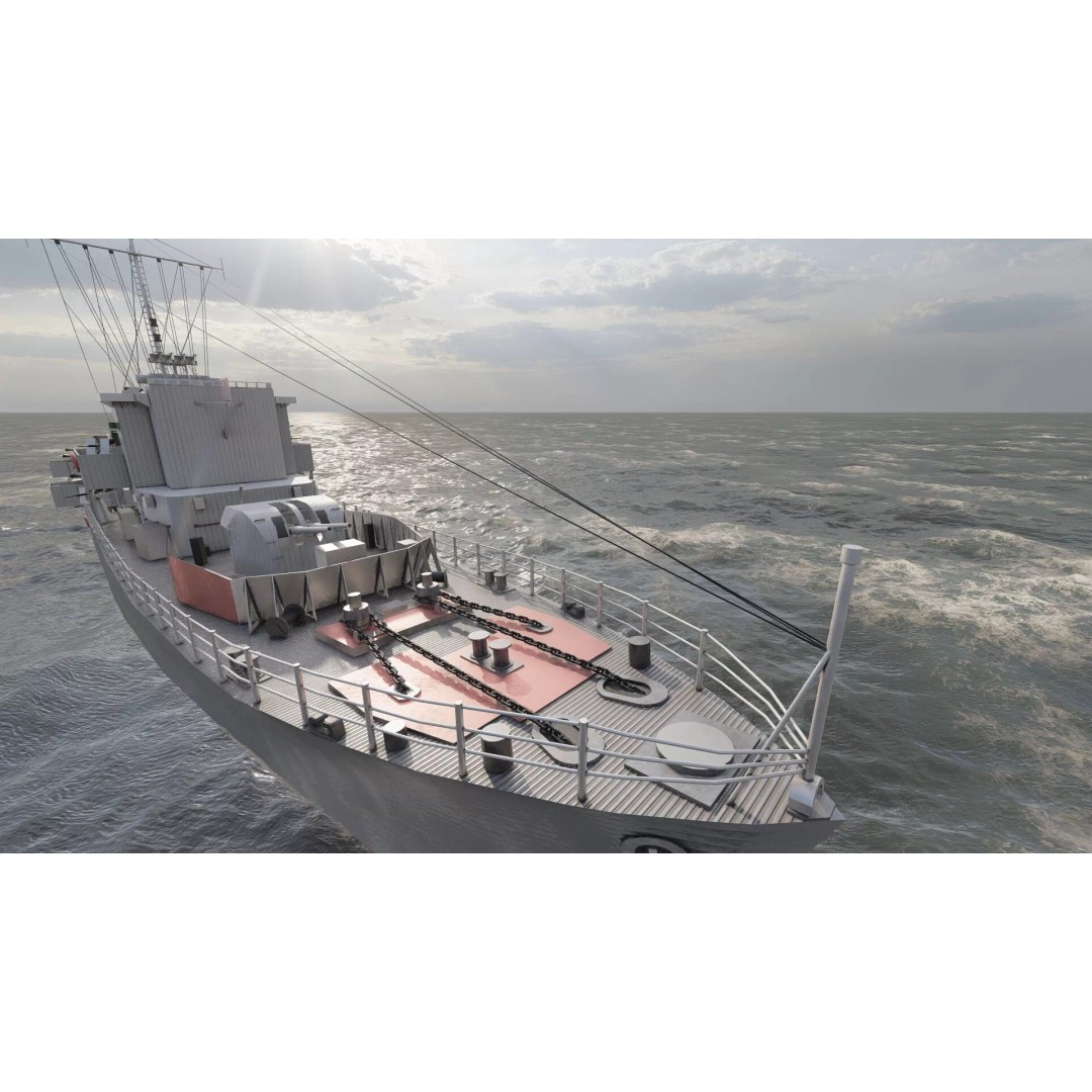 WW2 British Navy Small Destroyer 3D Model – Detailed Military Vessel, FBX/OBJ - View 22