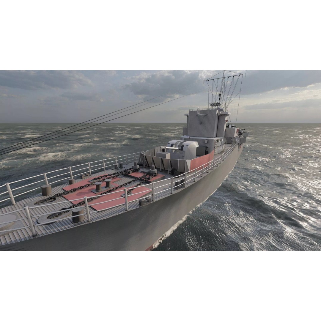 WW2 British Navy Small Destroyer 3D Model – Detailed Military Vessel, FBX/OBJ - View 23