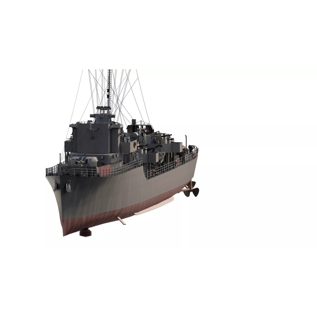 WW2 British Navy Small Destroyer 3D Model – Detailed Military Vessel, FBX/OBJ - View 3