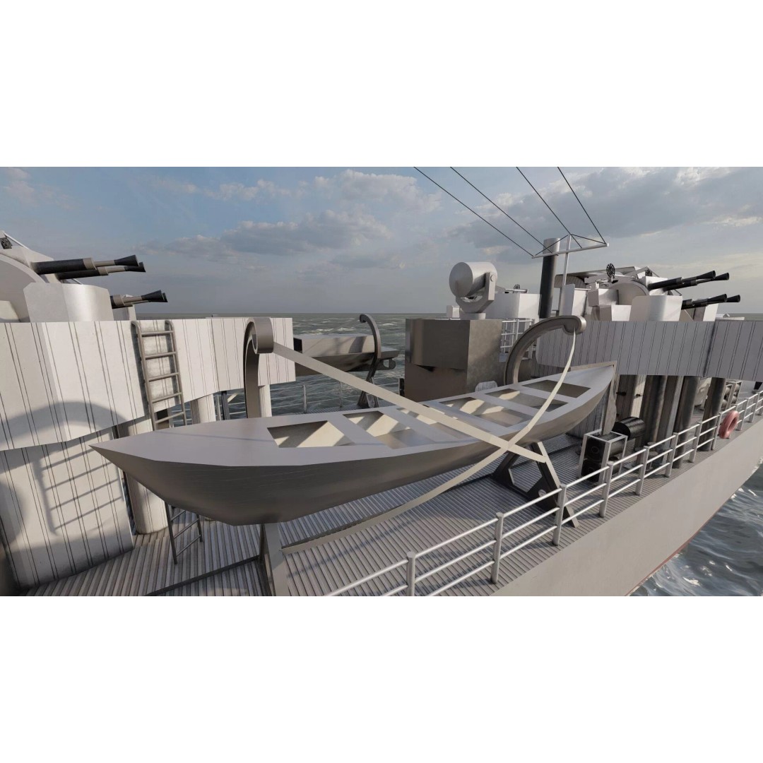WW2 British Navy Small Destroyer 3D Model – Detailed Military Vessel, FBX/OBJ - View 31