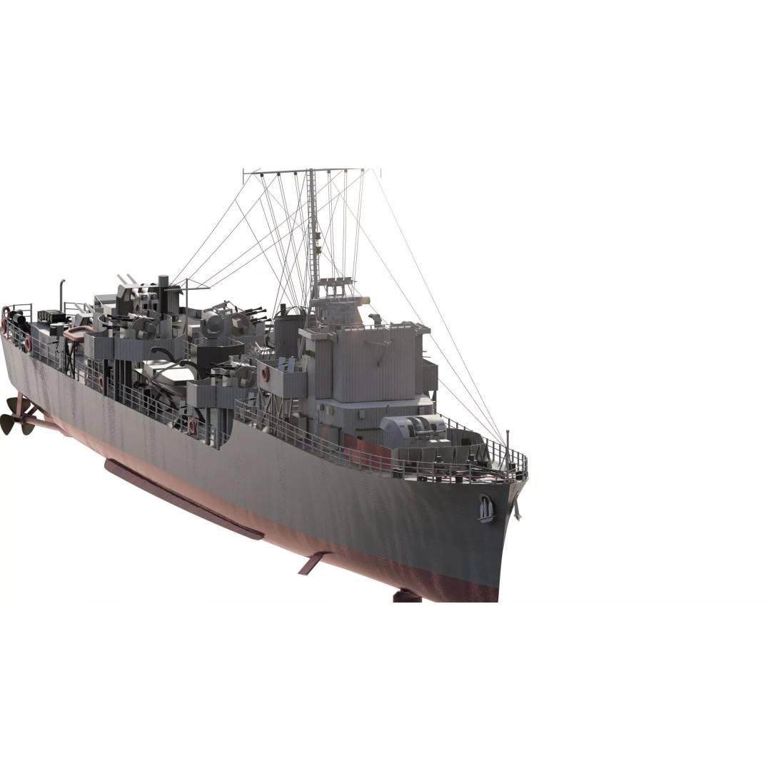 WW2 British Navy Small Destroyer 3D Model – Detailed Military Vessel, FBX/OBJ - View 4