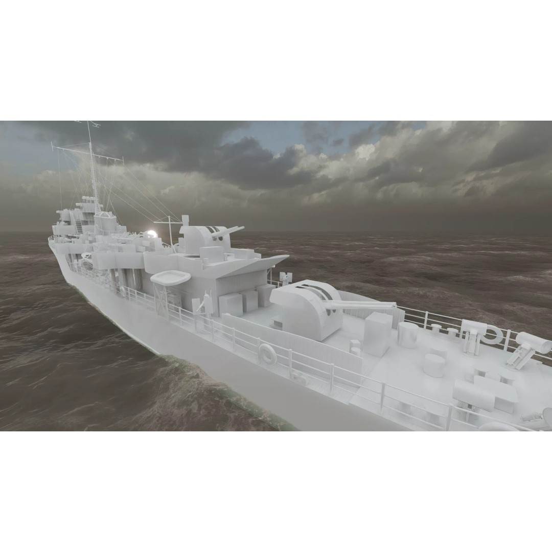WW2 British Navy Small Destroyer 3D Model – Detailed Military Vessel, FBX/OBJ - View 40