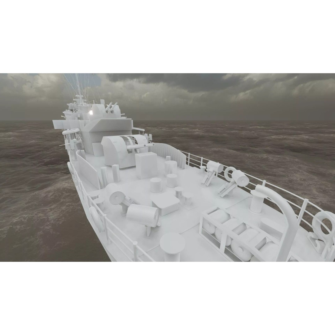WW2 British Navy Small Destroyer 3D Model – Detailed Military Vessel, FBX/OBJ - View 41