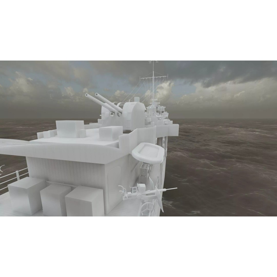 WW2 British Navy Small Destroyer 3D Model – Detailed Military Vessel, FBX/OBJ - View 43