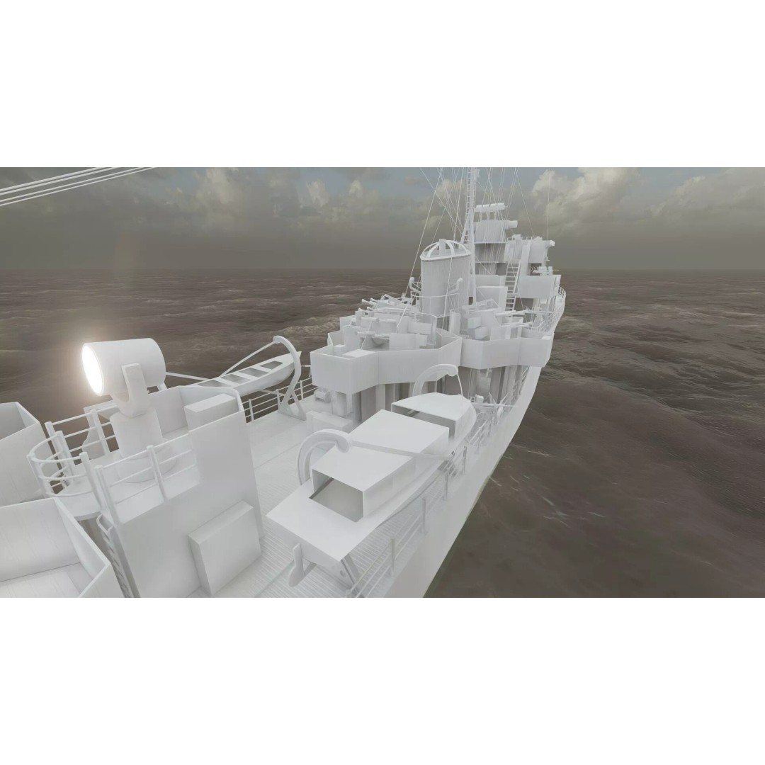 WW2 British Navy Small Destroyer 3D Model – Detailed Military Vessel, FBX/OBJ - View 45