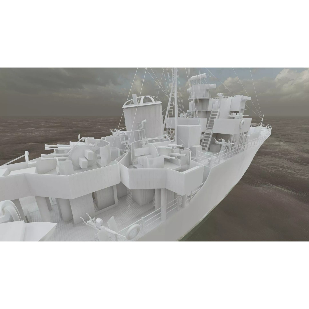 WW2 British Navy Small Destroyer 3D Model – Detailed Military Vessel, FBX/OBJ - View 46
