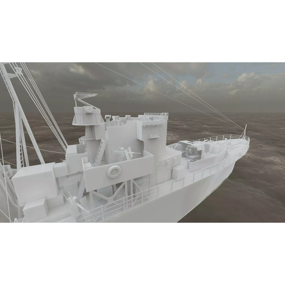 WW2 British Navy Small Destroyer 3D Model – Detailed Military Vessel, FBX/OBJ - View 47