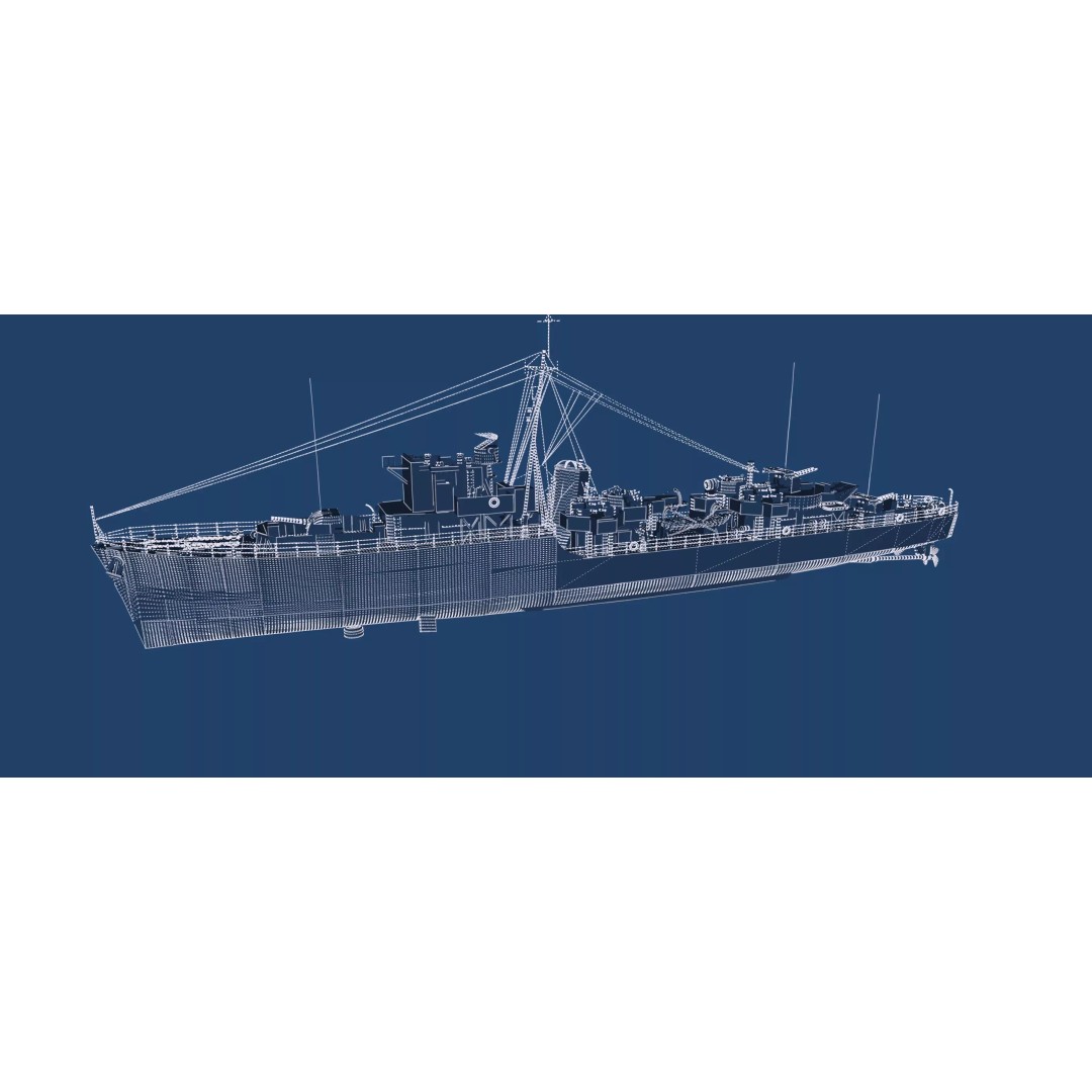 WW2 British Navy Small Destroyer 3D Model – Detailed Military Vessel, FBX/OBJ - View 48
