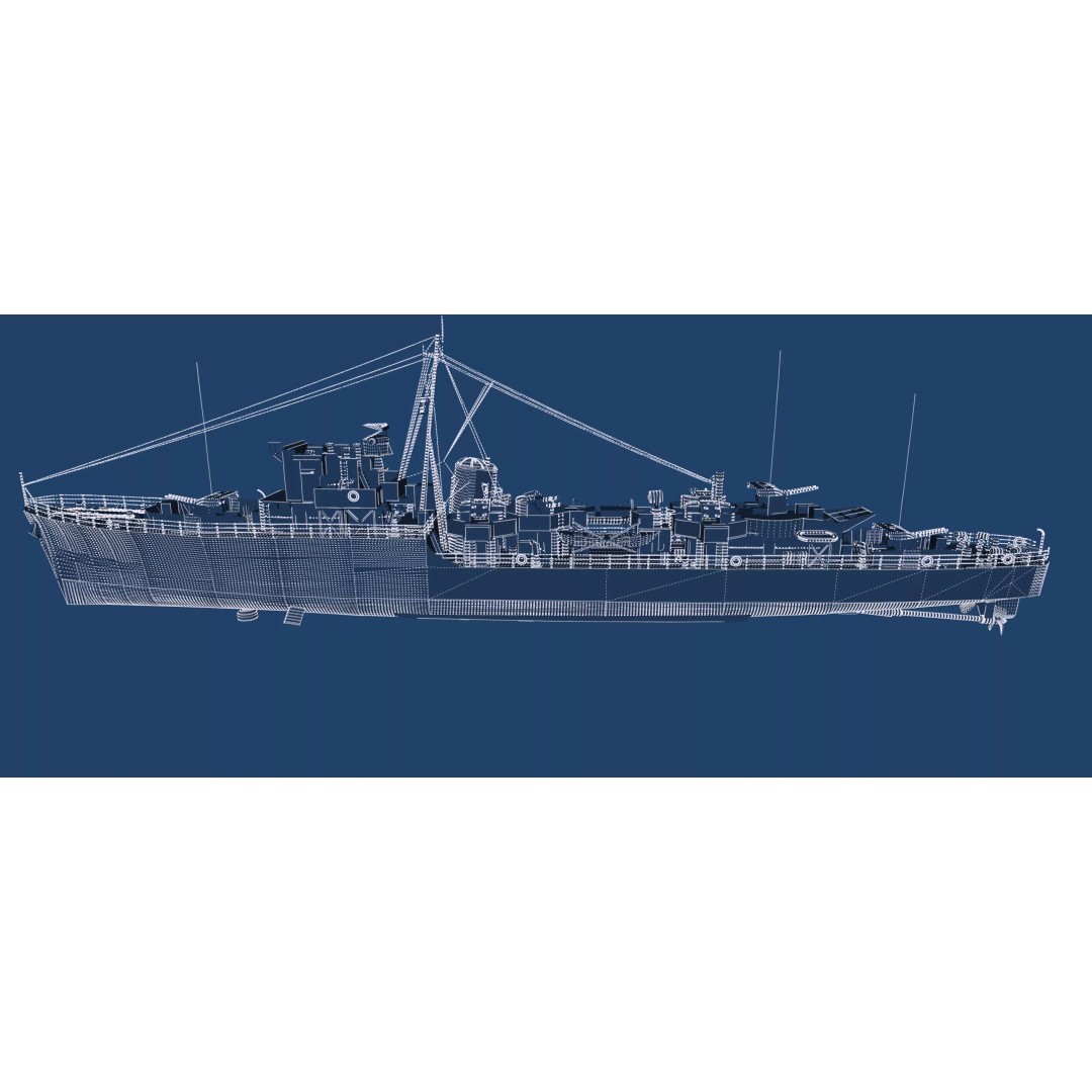 WW2 British Navy Small Destroyer 3D Model – Detailed Military Vessel, FBX/OBJ - View 49