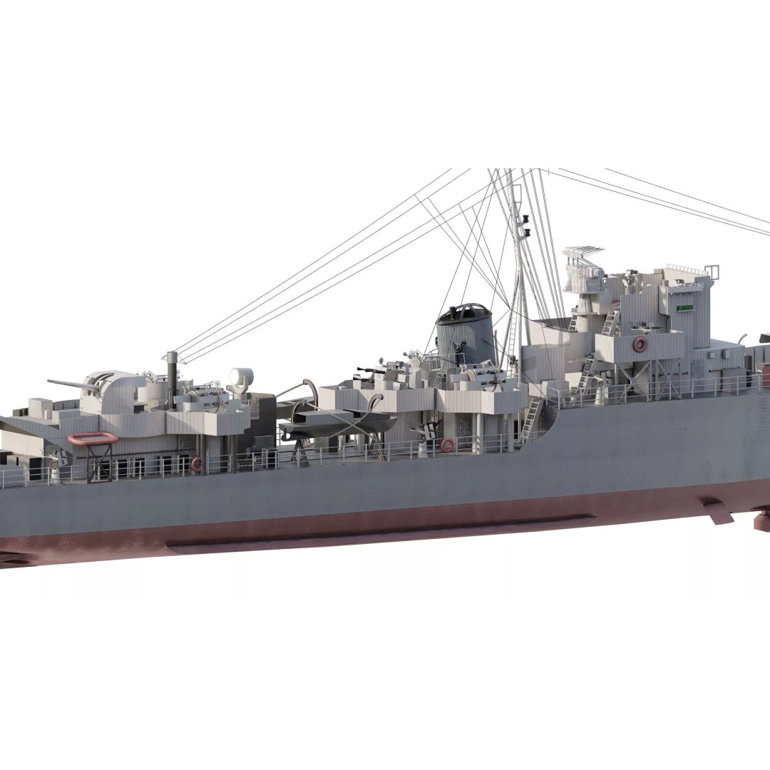 WW2 British Navy Small Destroyer 3D Model – Detailed Military Vessel, FBX/OBJ - View 5