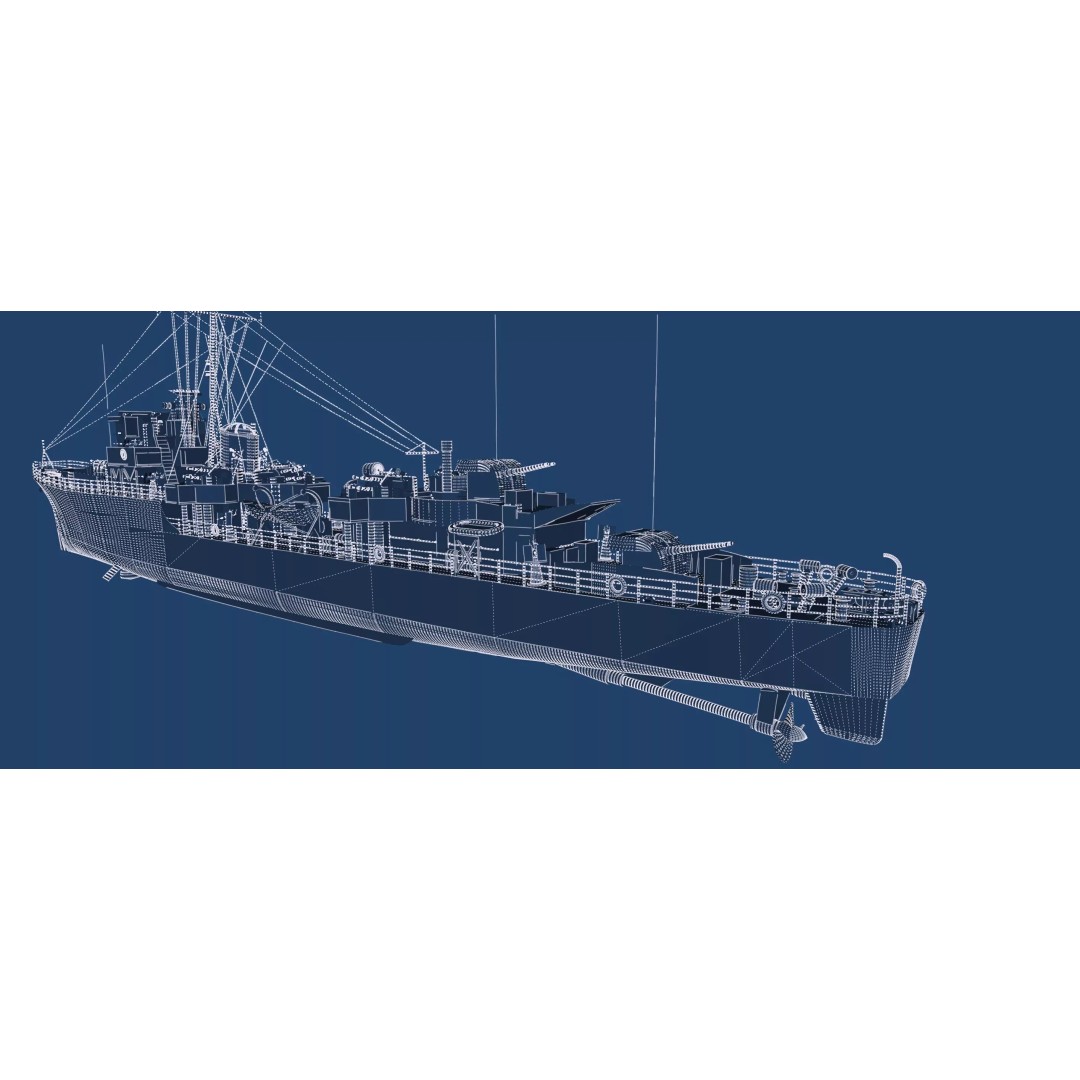 WW2 British Navy Small Destroyer 3D Model – Detailed Military Vessel, FBX/OBJ - View 50