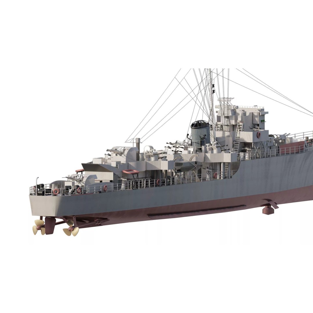 WW2 British Navy Small Destroyer 3D Model – Detailed Military Vessel, FBX/OBJ - View 6