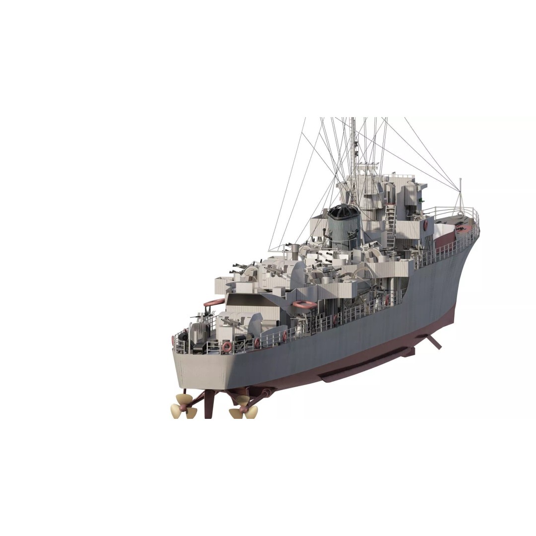 WW2 British Navy Small Destroyer 3D Model – Detailed Military Vessel, FBX/OBJ - View 7
