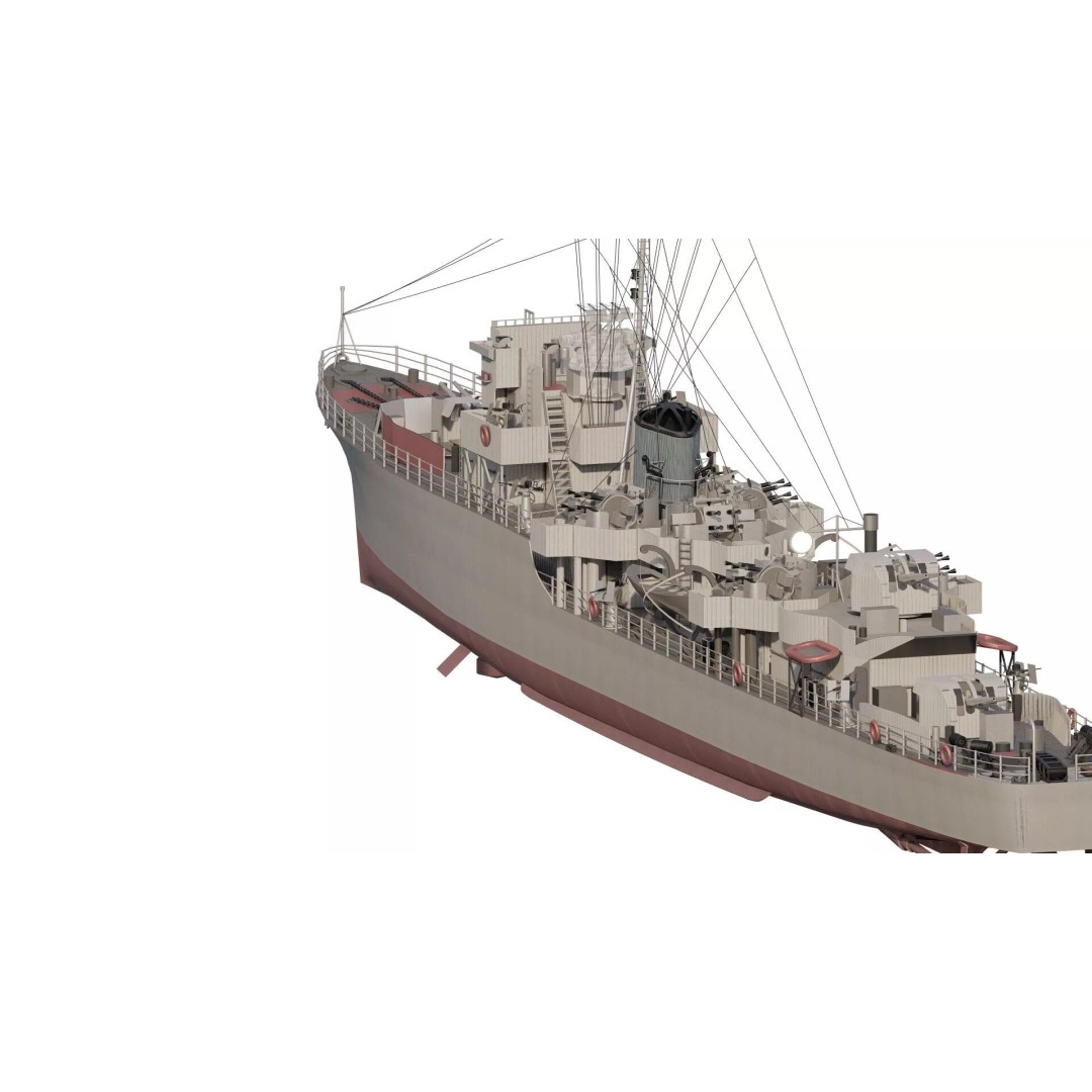 WW2 British Navy Small Destroyer 3D Model – Detailed Military Vessel, FBX/OBJ - View 8