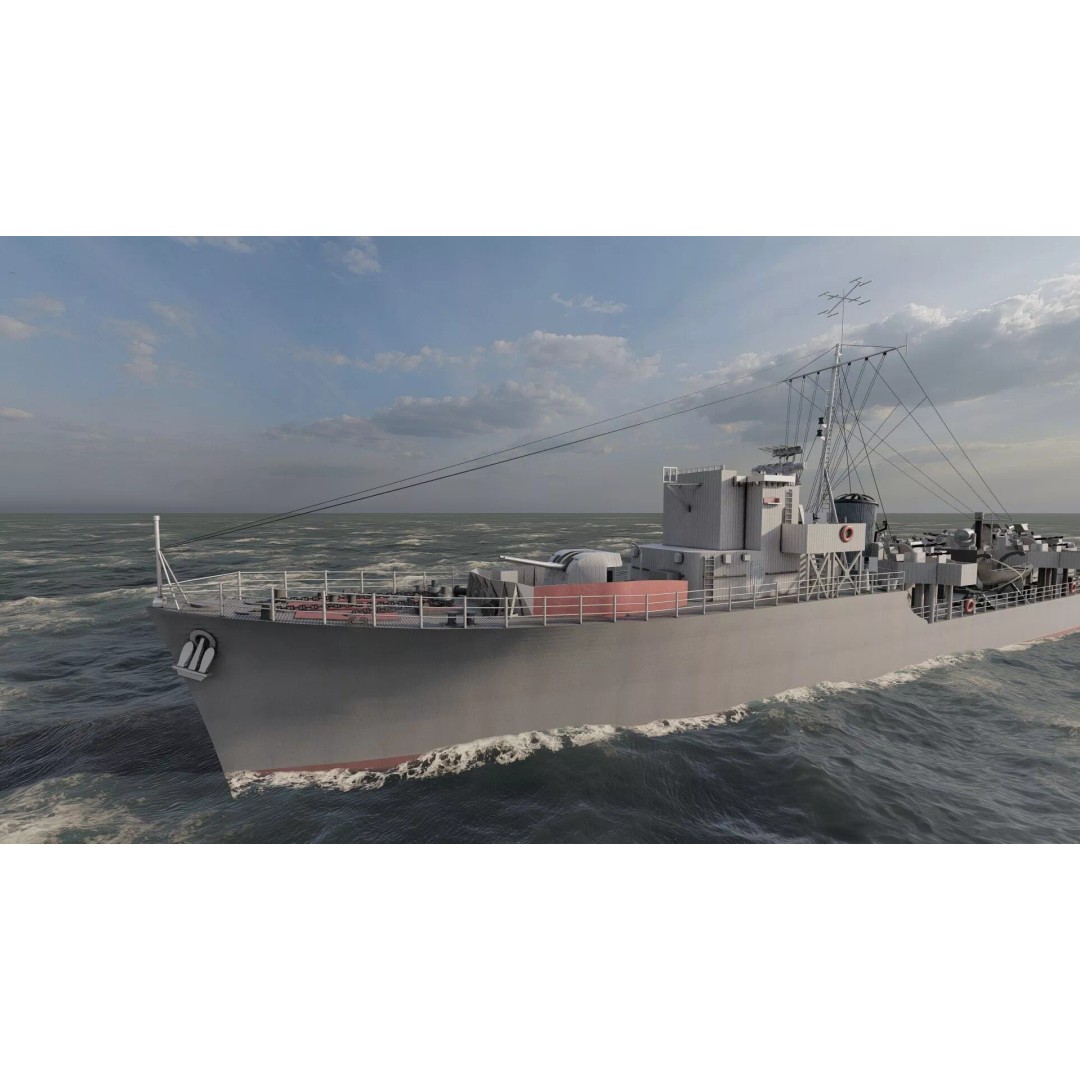 WW2 British Navy Small Destroyer 3D Model – Detailed Military Vessel, FBX/OBJ - View 9