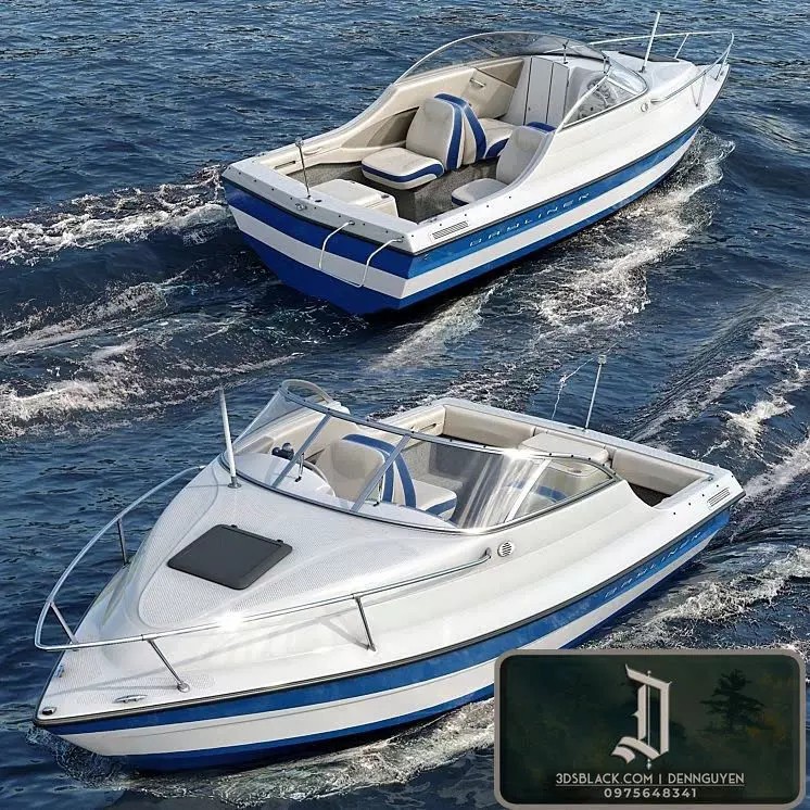 Fishing Boat 3D Model – Sleek Recreational Motorboat, FBX - View 2