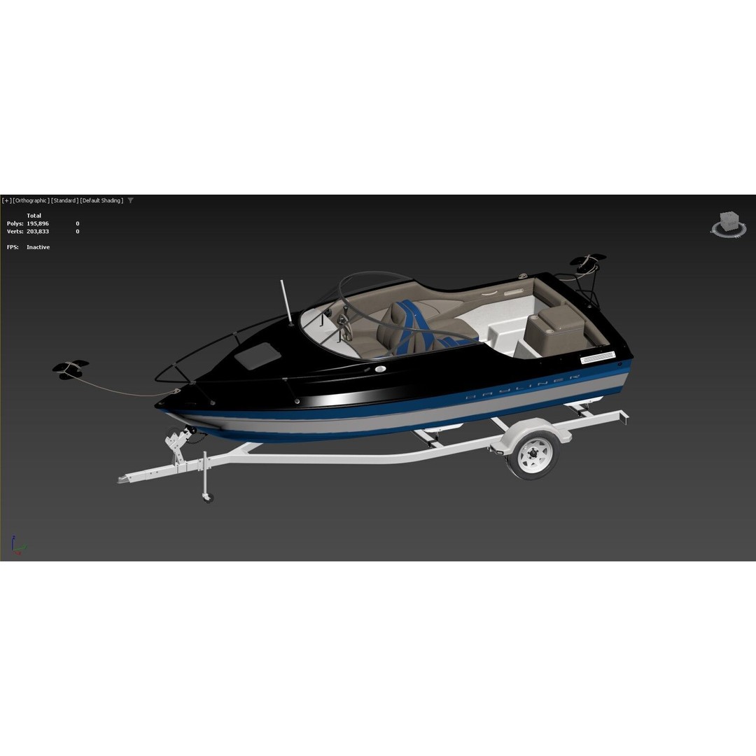Fishing Boat 3D Model – Sleek Recreational Motorboat, FBX - View 3