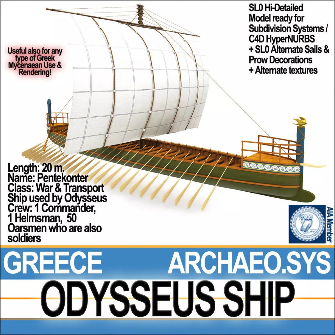 Greek Homeric Odysseus Ship 3D Model – High-Detail Historic Vessel, C4D, OBJ - View 2