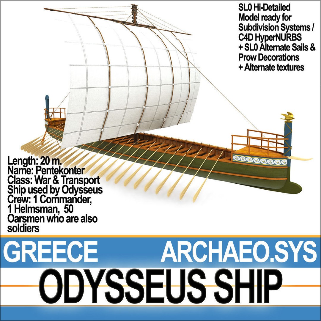 Greek Homeric Odysseus Ship 3D Model – High-Detail Historic Vessel, C4D, OBJ - View 4