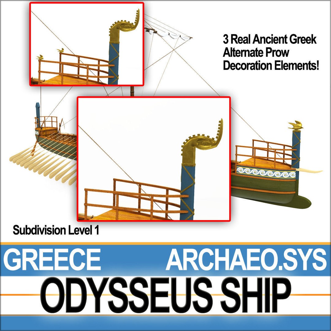 Greek Homeric Odysseus Ship 3D Model – High-Detail Historic Vessel, C4D, OBJ - View 7