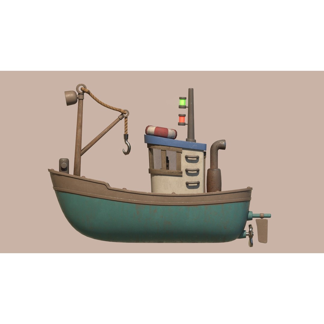 Stylized Fishing Boat 3D Model – Low Poly Game Asset, FBX, PBR - View 11