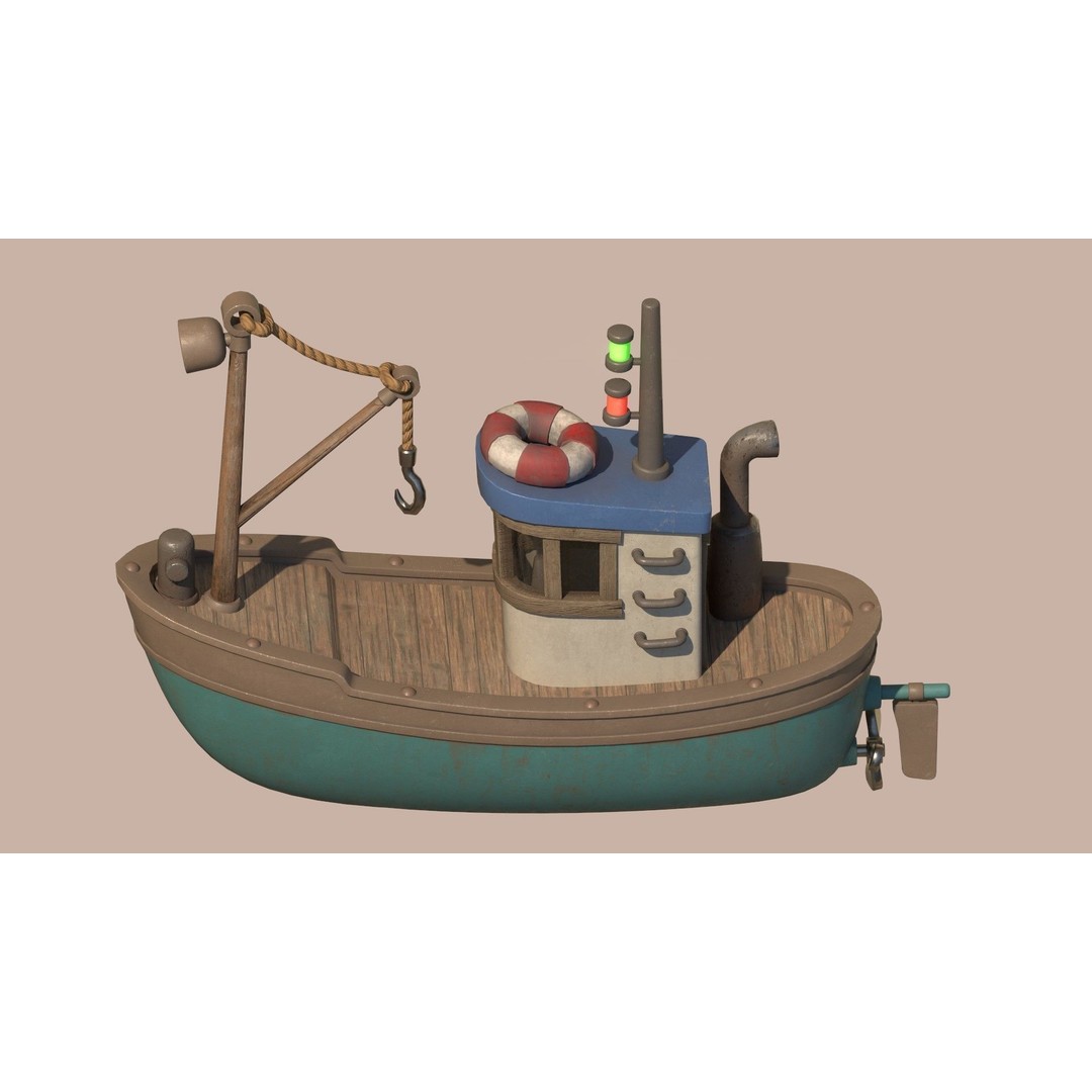 Stylized Fishing Boat 3D Model – Low Poly Game Asset, FBX, PBR - View 12