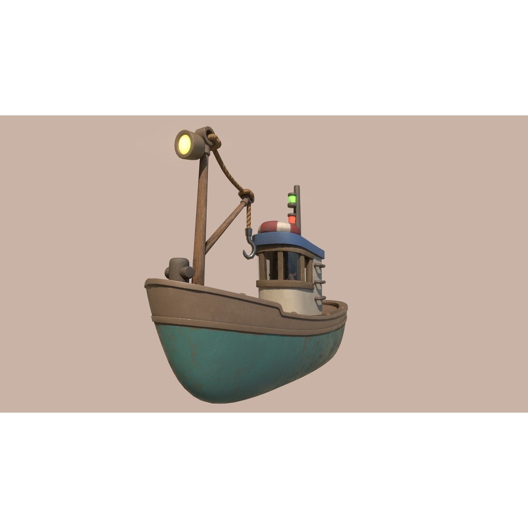 Stylized Fishing Boat 3D Model – Low Poly Game Asset, FBX, PBR - View 13