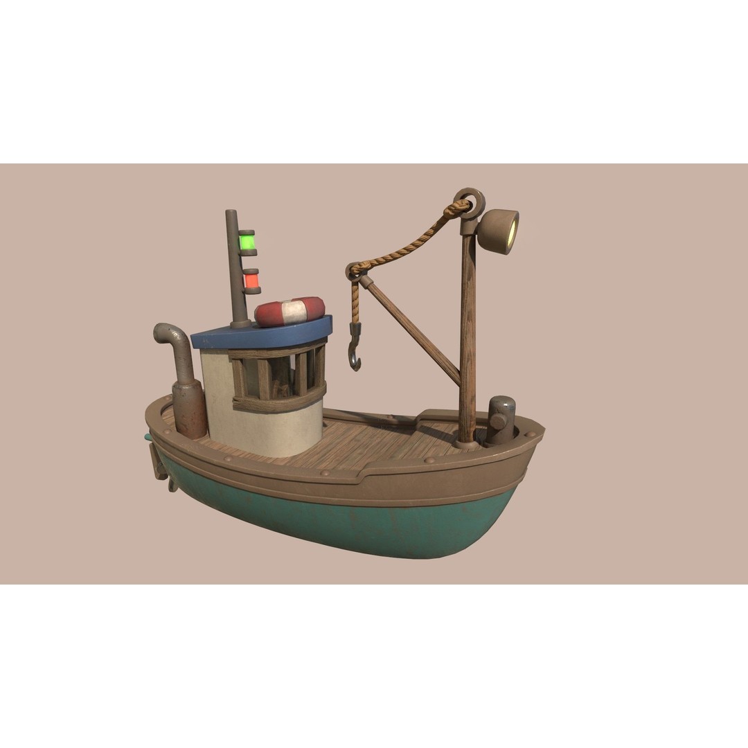 Stylized Fishing Boat 3D Model – Low Poly Game Asset, FBX, PBR - View 15