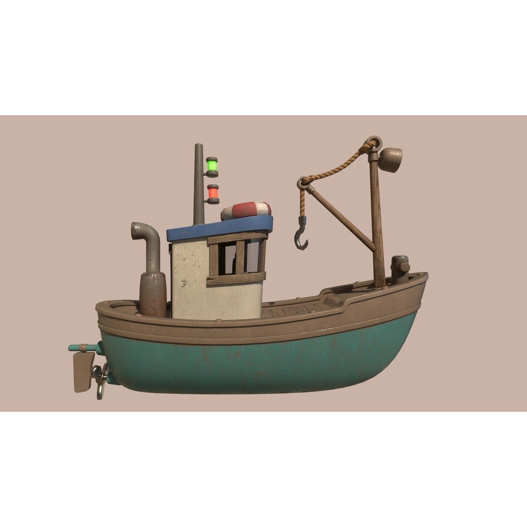Stylized Fishing Boat 3D Model – Low Poly Game Asset, FBX, PBR - View 16