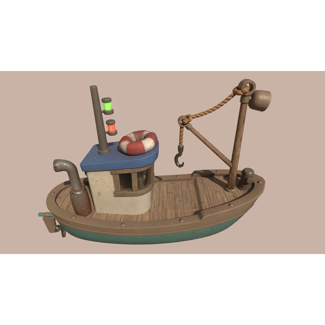 Stylized Fishing Boat 3D Model – Low Poly Game Asset, FBX, PBR - View 17