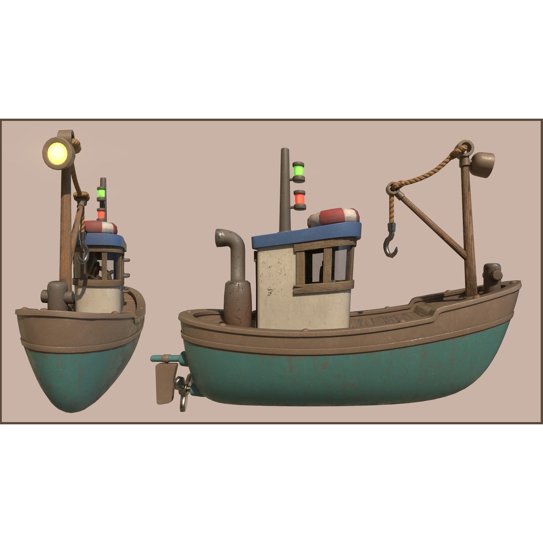 Stylized Fishing Boat 3D Model – Low Poly Game Asset, FBX, PBR - View 3