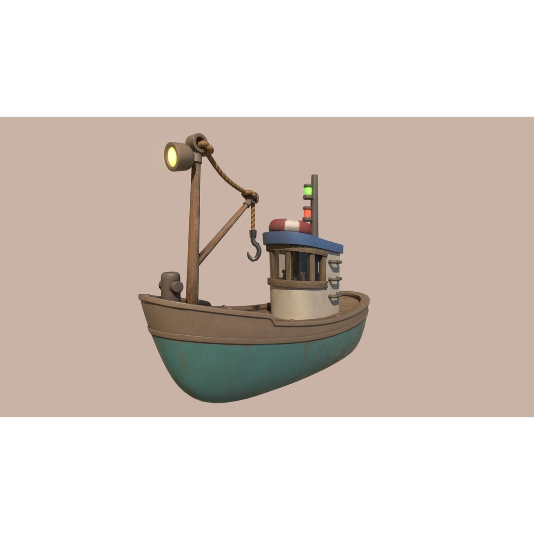 Stylized Fishing Boat 3D Model – Low Poly Game Asset, FBX, PBR - View 4