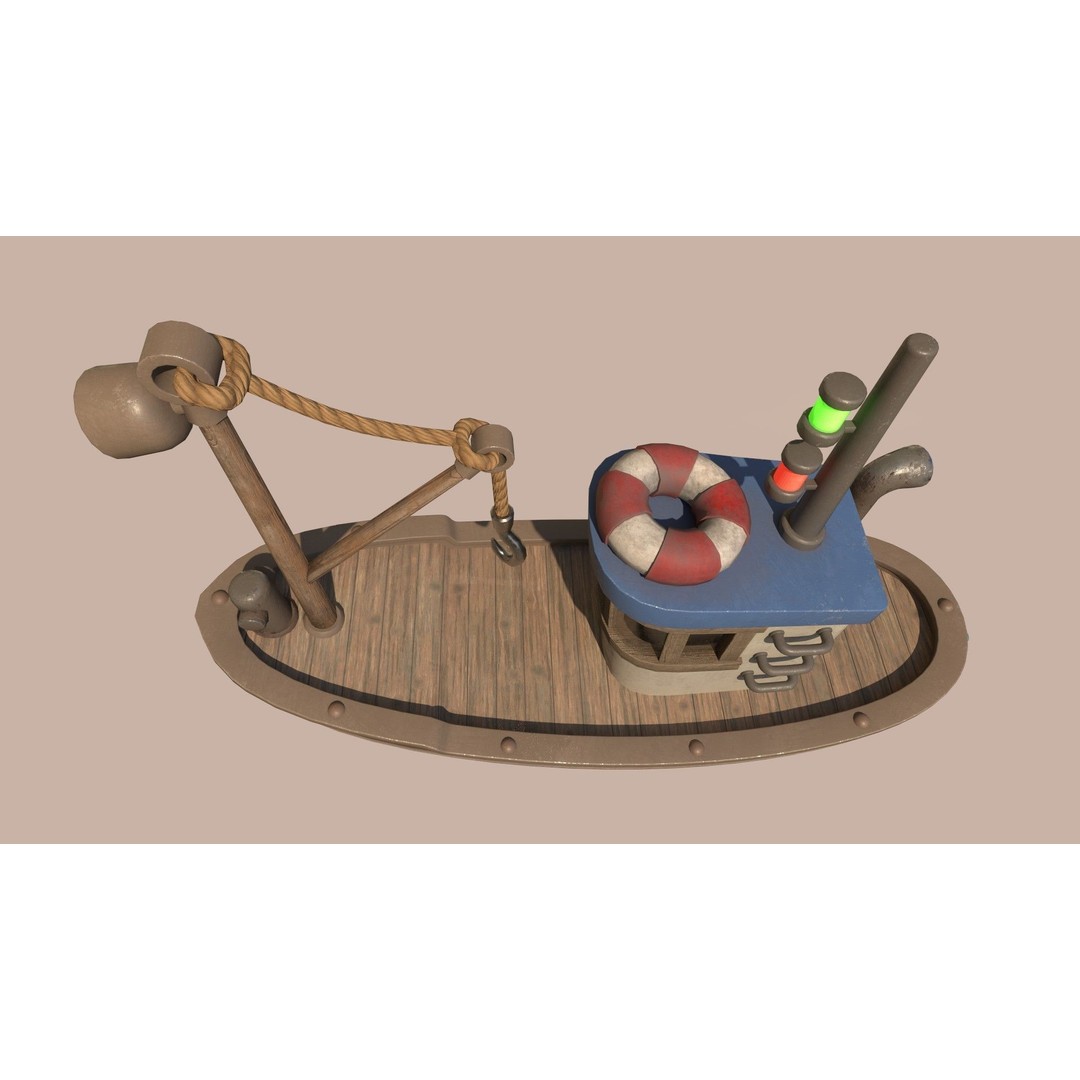 Stylized Fishing Boat 3D Model – Low Poly Game Asset, FBX, PBR - View 6