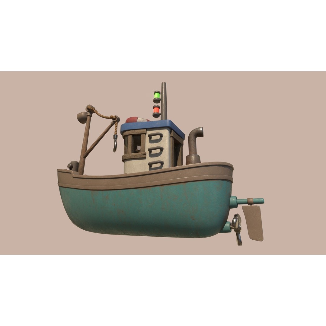 Stylized Fishing Boat 3D Model – Low Poly Game Asset, FBX, PBR - View 7