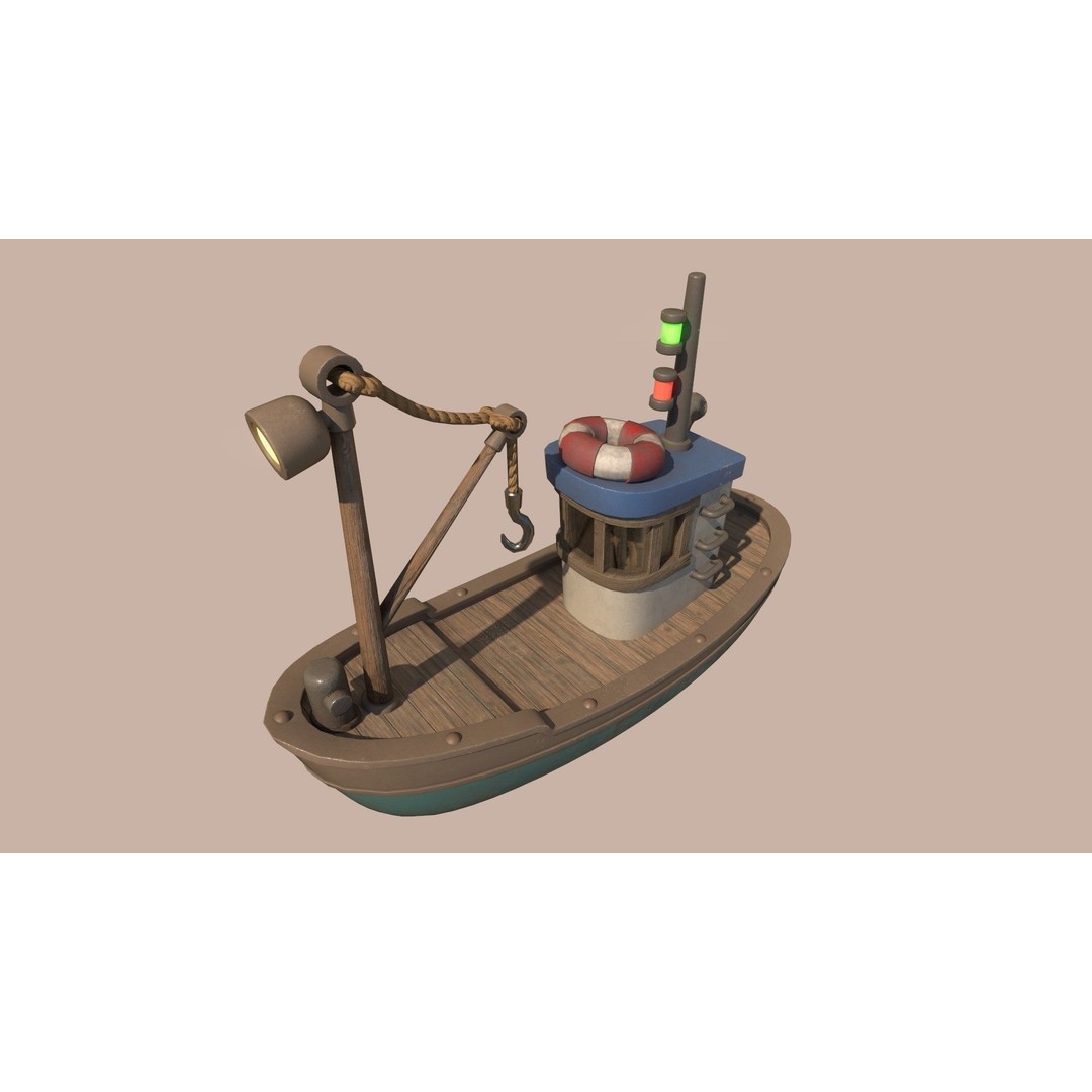 Stylized Fishing Boat 3D Model – Low Poly Game Asset, FBX, PBR - View 9