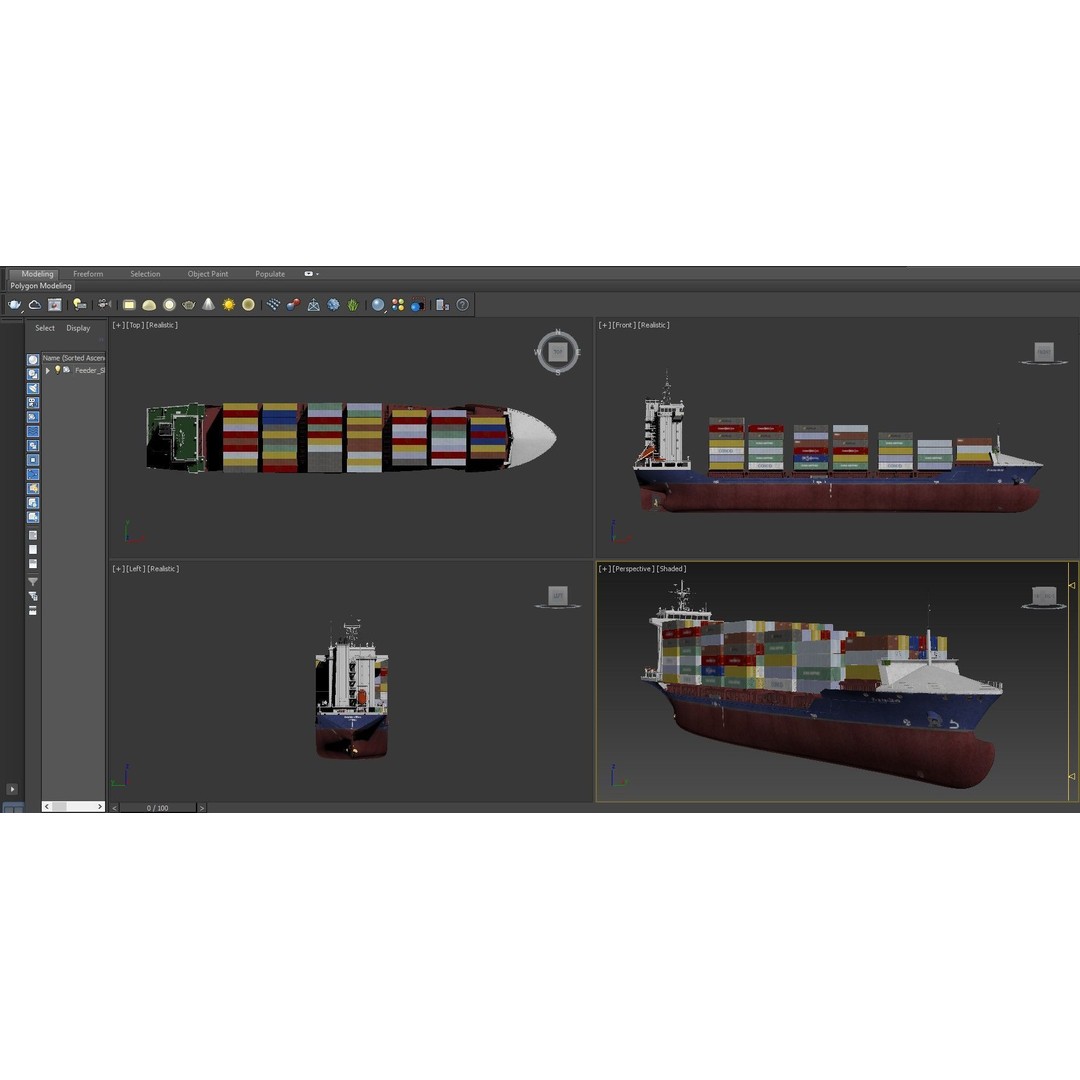 Container Feeder 3D Model – High Detail Industrial Ship, PBR Textures