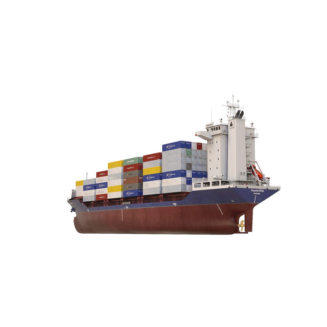 Container Feeder 3D Model – High Detail Industrial Ship, PBR Textures - View 18