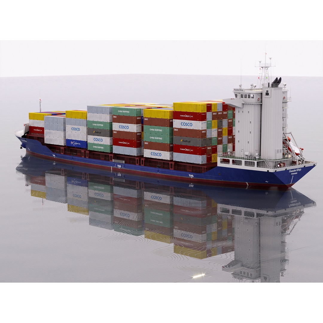 Container Feeder 3D Model – High Detail Industrial Ship, PBR Textures - View 2