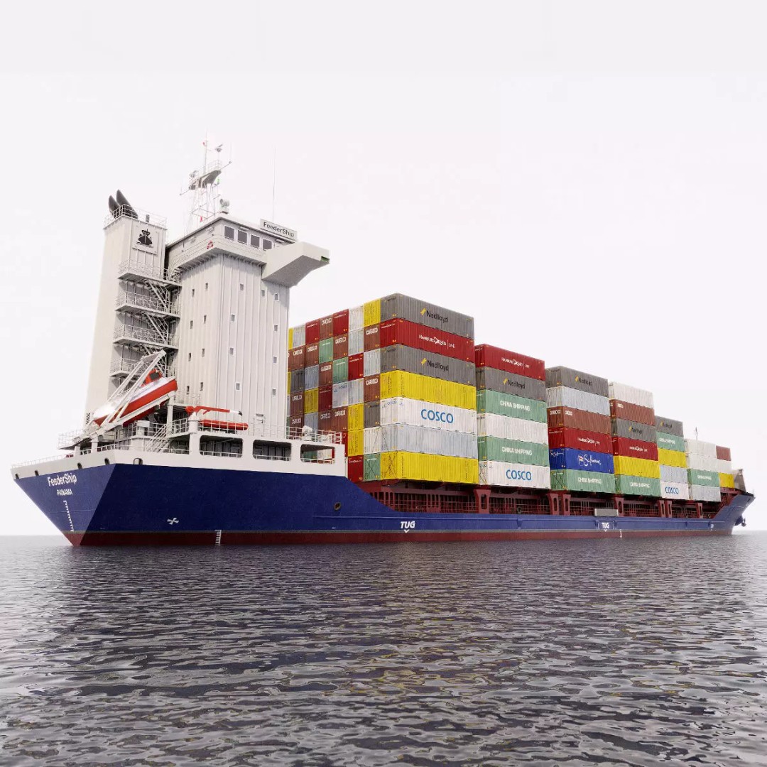 Container Feeder 3D Model – High Detail Industrial Ship, PBR Textures - View 3